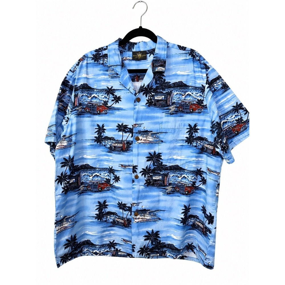 Royal Creation 2XL Men Aloha Hawaiian short sleeve Button up Shirt classic car - Picture 2 of 6